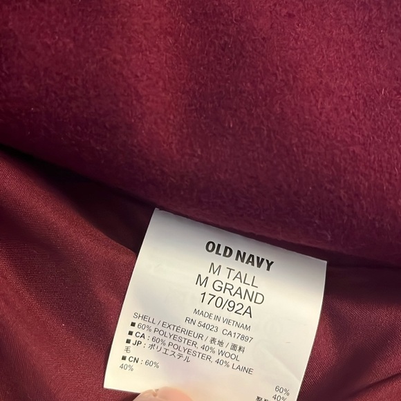 Old Navy cranberry colored wool blend Pea Coat. Size Medium/Tall. - Picture 9 of 9